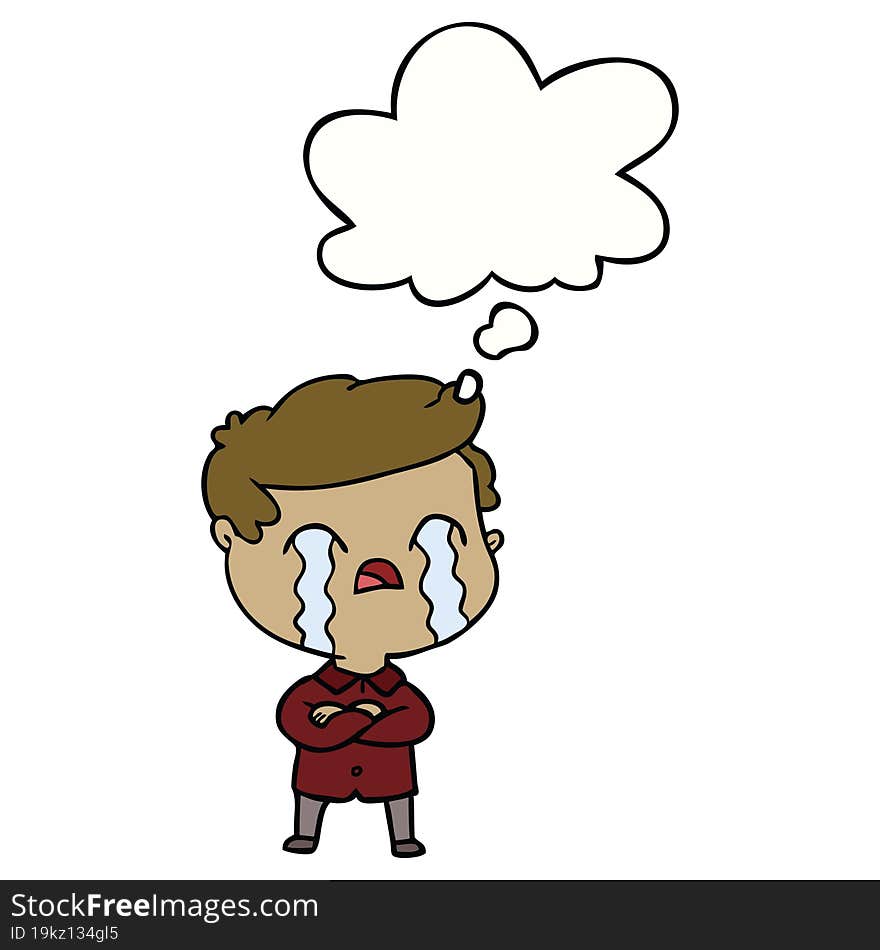 cartoon man crying and thought bubble