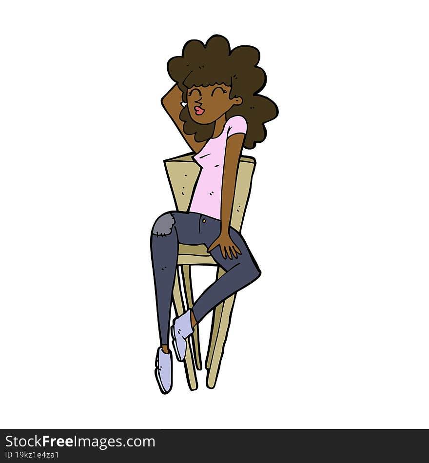 cartoon woman posing on chair