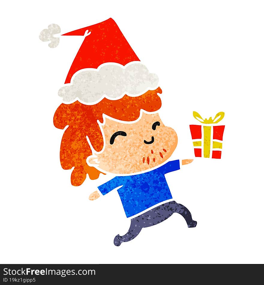 christmas retro cartoon of kawaii boy