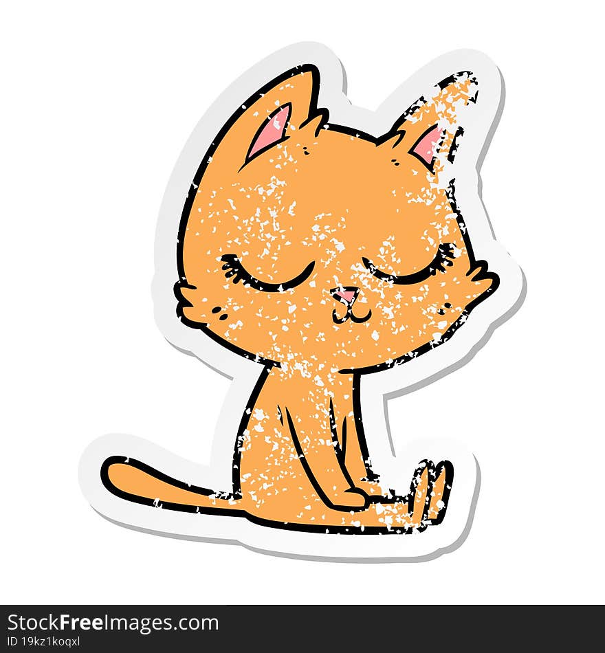 distressed sticker of a calm cartoon cat