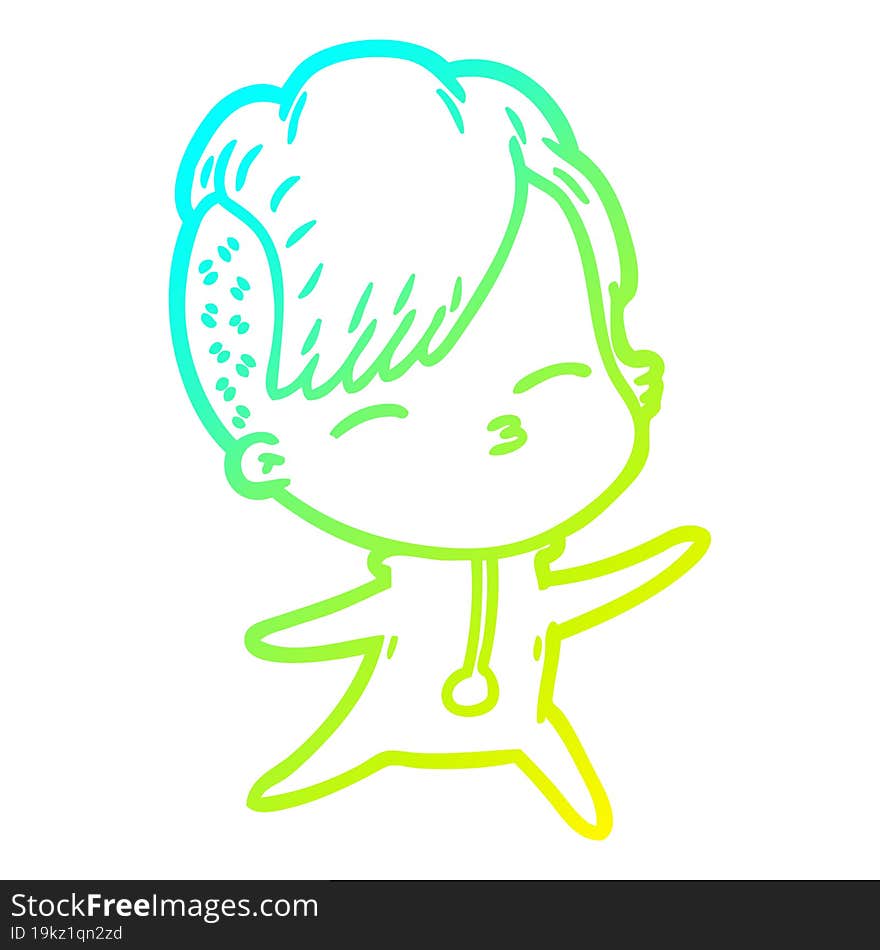 cold gradient line drawing cartoon squinting girl