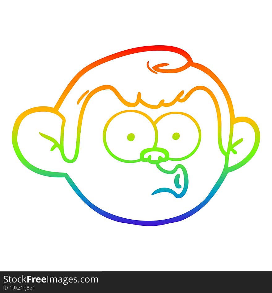 rainbow gradient line drawing cartoon monkey face