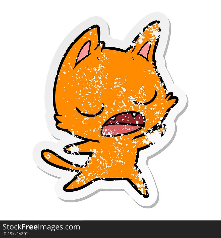 distressed sticker of a talking cat cartoon