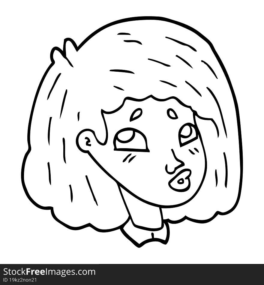 line drawing cartoon face of a girl