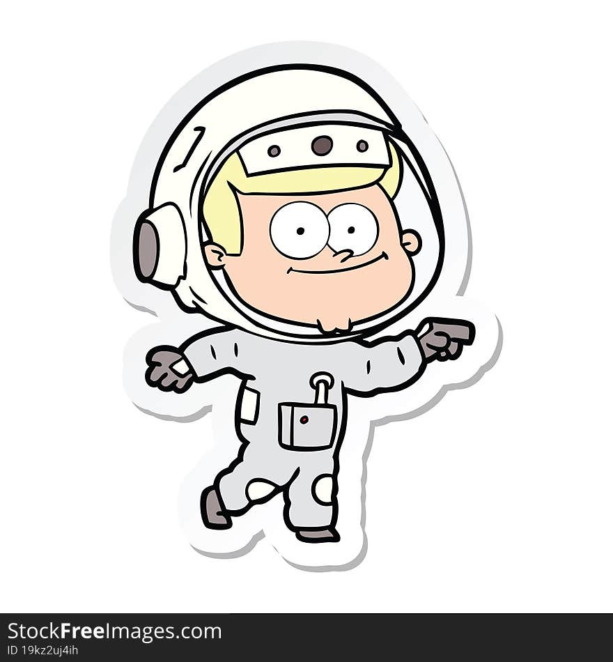 Sticker Of A Happy Astronaut Cartoon