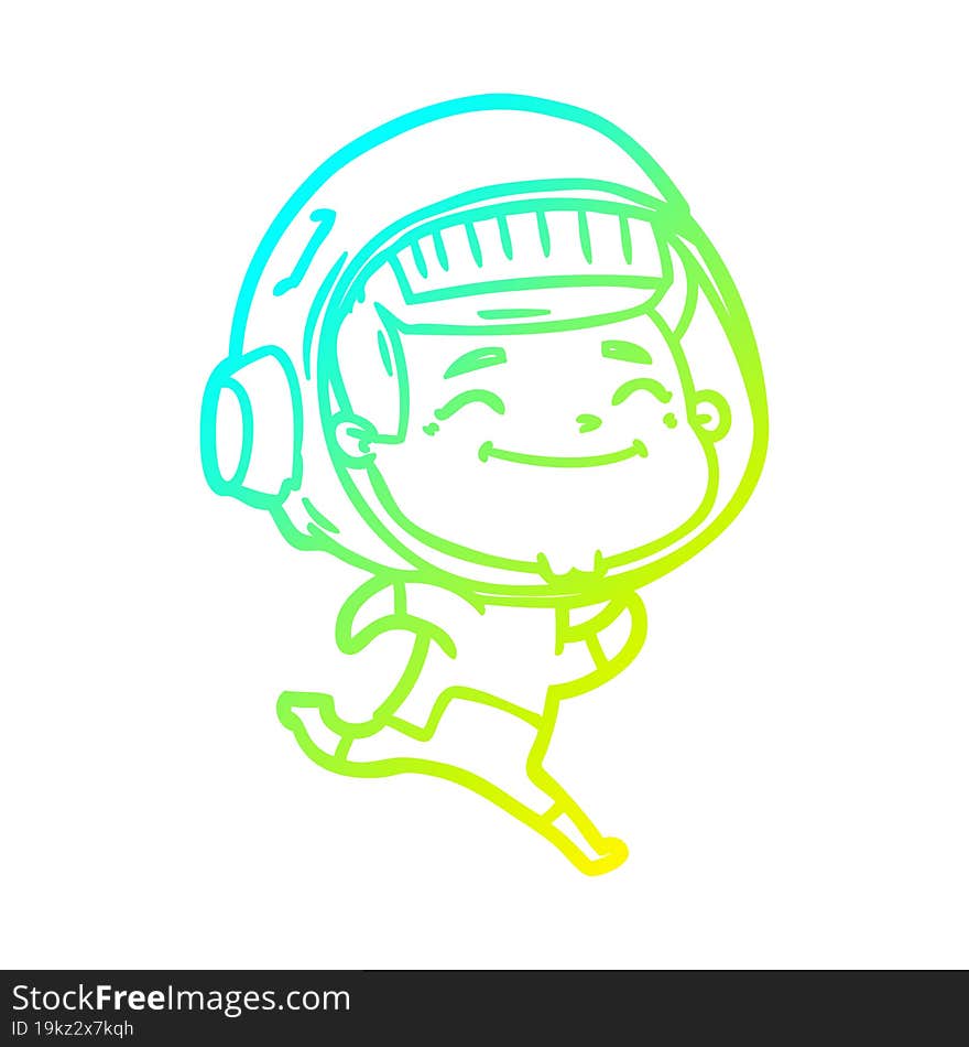 cold gradient line drawing of a happy cartoon astronaut