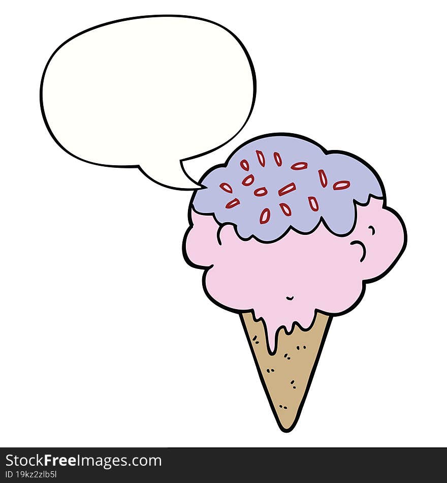 cartoon ice cream with speech bubble. cartoon ice cream with speech bubble