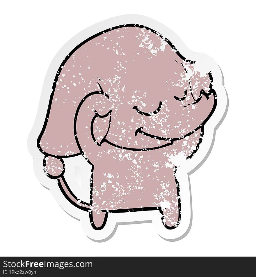 distressed sticker of a cartoon smiling elephant