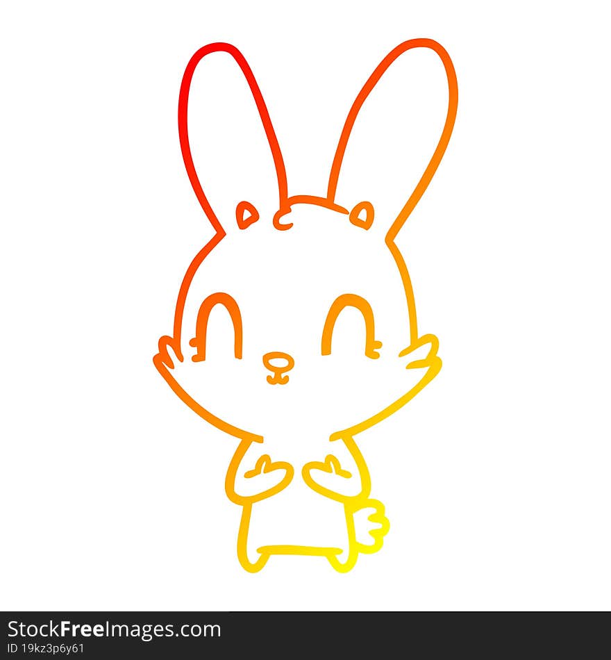 warm gradient line drawing of a cute cartoon rabbit