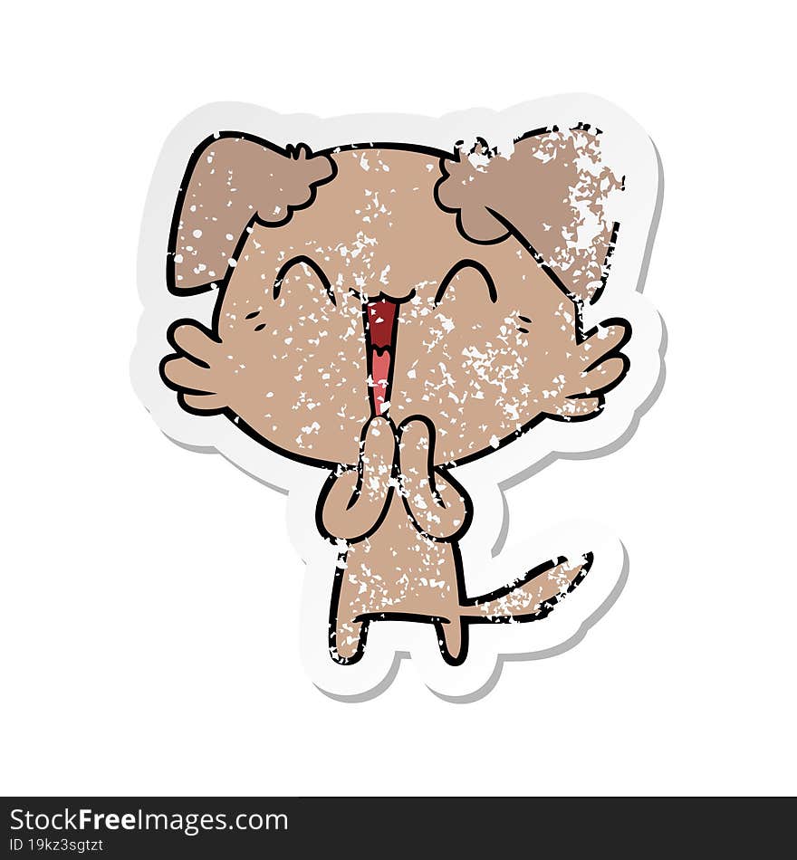 distressed sticker of a laughing little dog cartoon