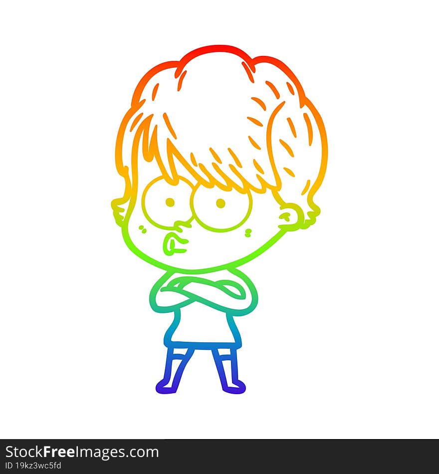 rainbow gradient line drawing of a cartoon woman