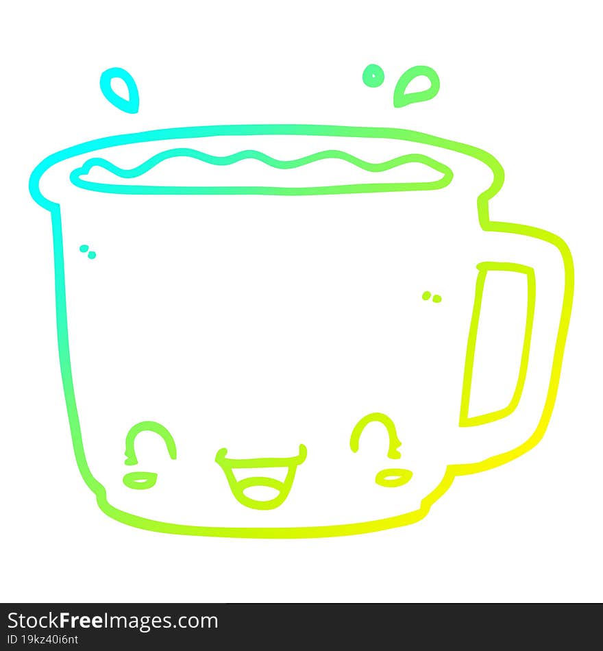 cold gradient line drawing of a cartoon cup of coffee