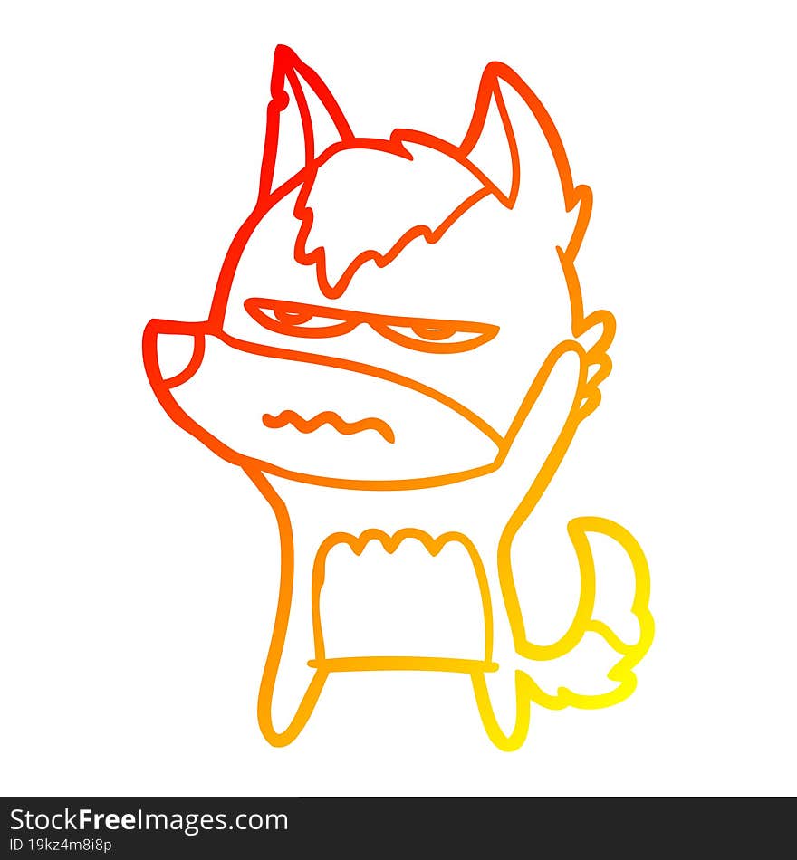 warm gradient line drawing cartoon annoyed wolf