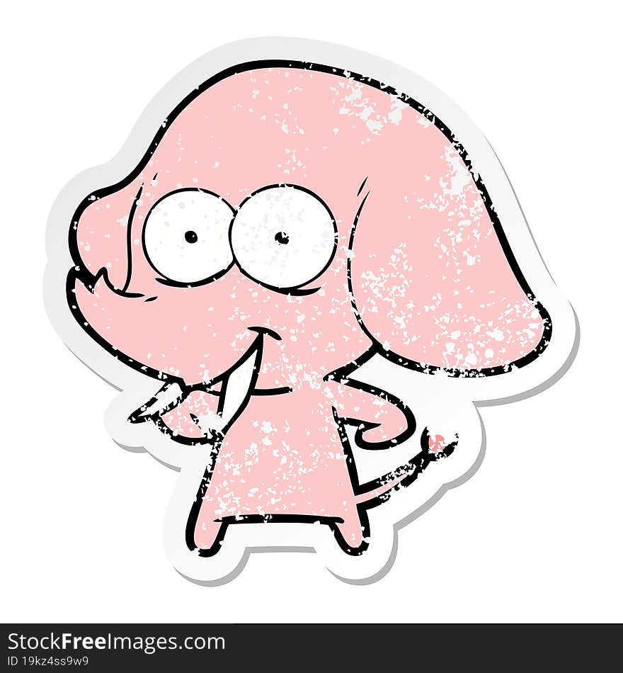 distressed sticker of a happy cartoon elephant