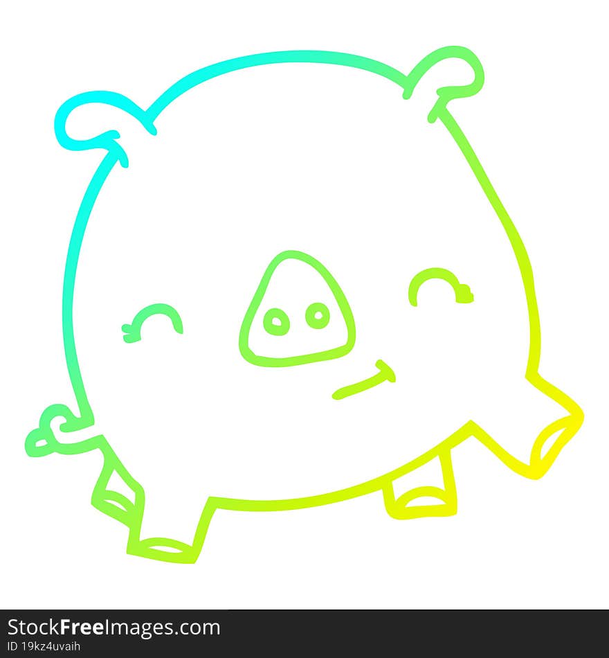 Cold Gradient Line Drawing Cartoon Happy Pig