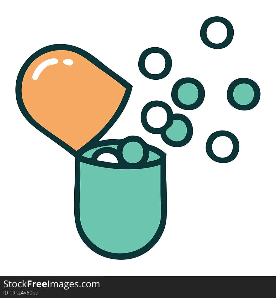 burst open medical capsule pill illustration