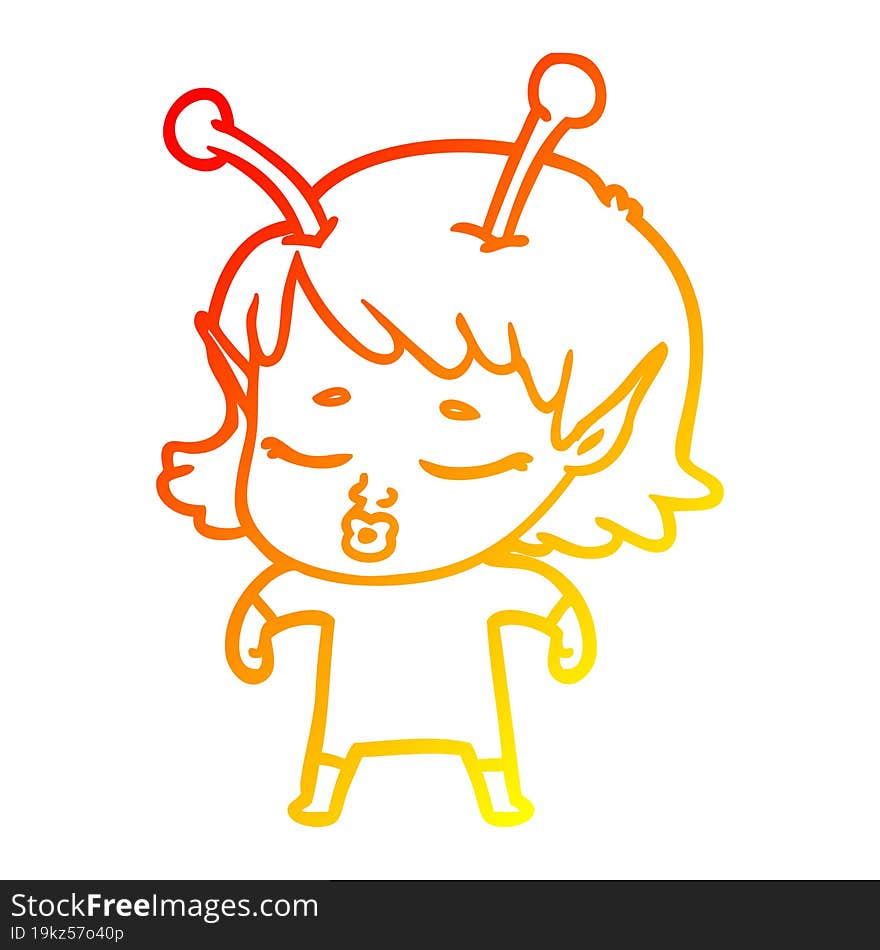 warm gradient line drawing cute alien girl cartoon