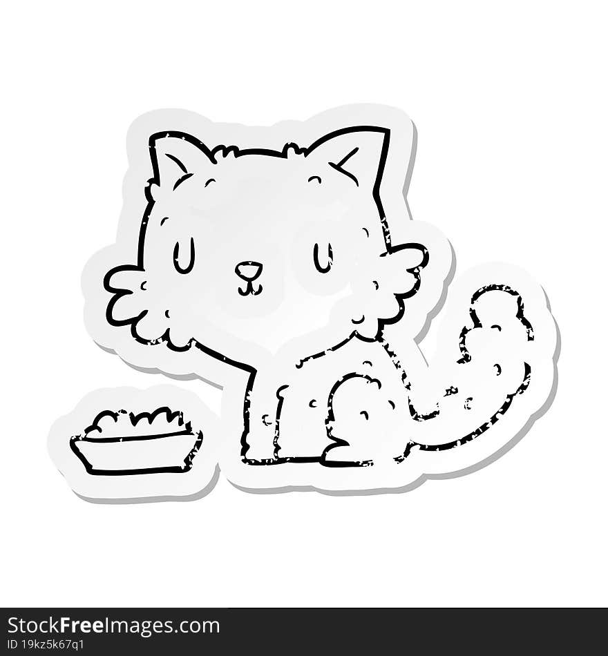 Distressed Sticker Of A Cartoon Cat And Food