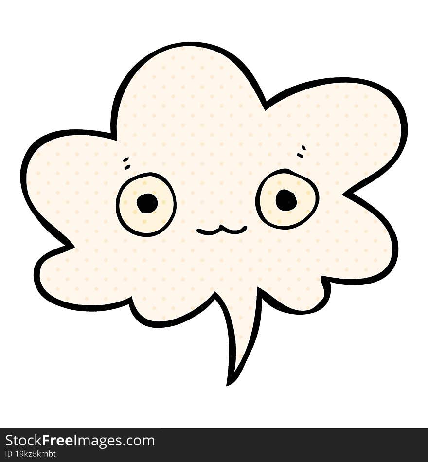 cute cartoon face with speech bubble in comic book style