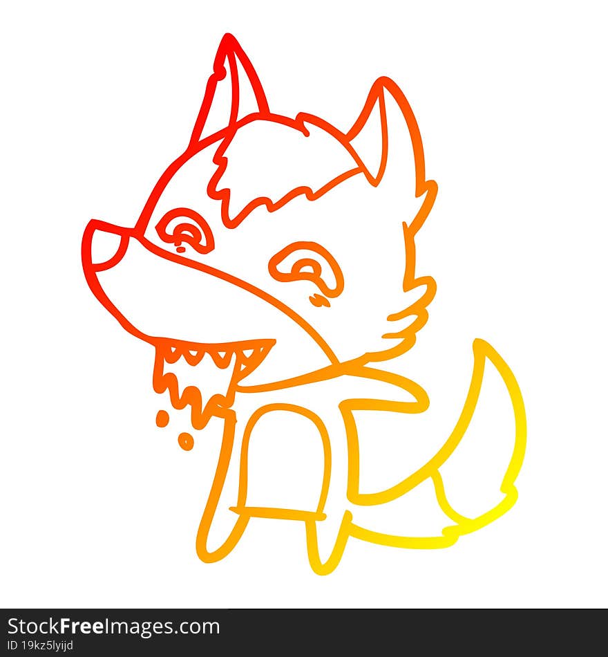 warm gradient line drawing cartoon hungry wolf