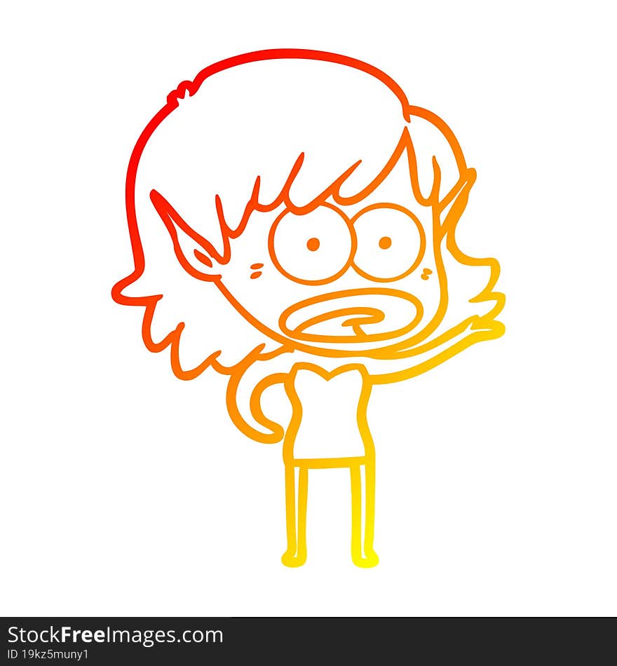 warm gradient line drawing cartoon shocked elf girl