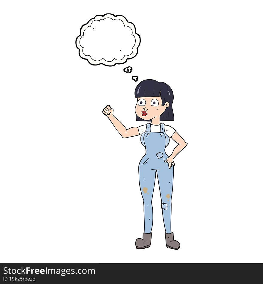 thought bubble cartoon woman clenching fist