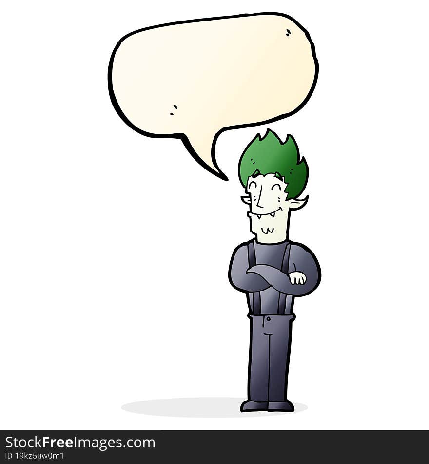 cartoon happy vampire man with speech bubble