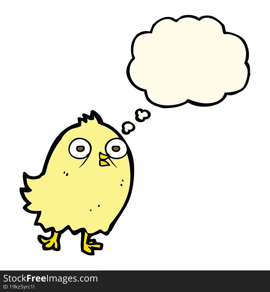 funny cartoon bird with thought bubble