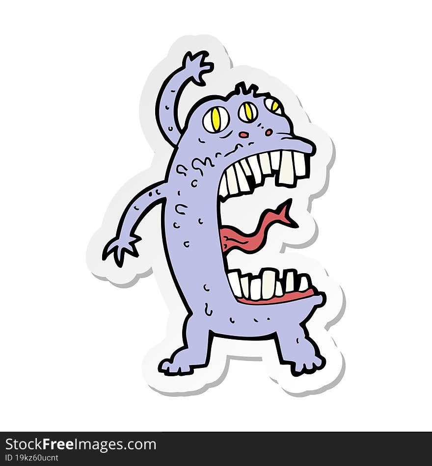 sticker of a cartoon crazy monster