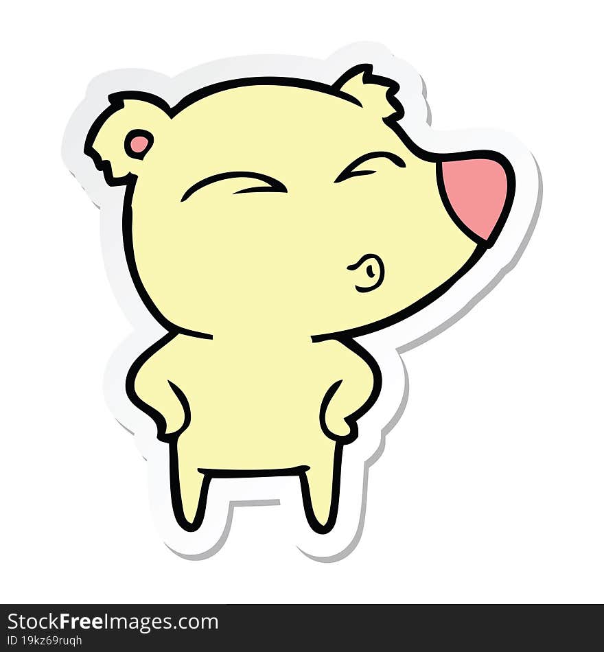 sticker of a cartoon whistling bear