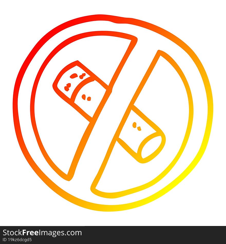 warm gradient line drawing of a cartoon no smoking sign