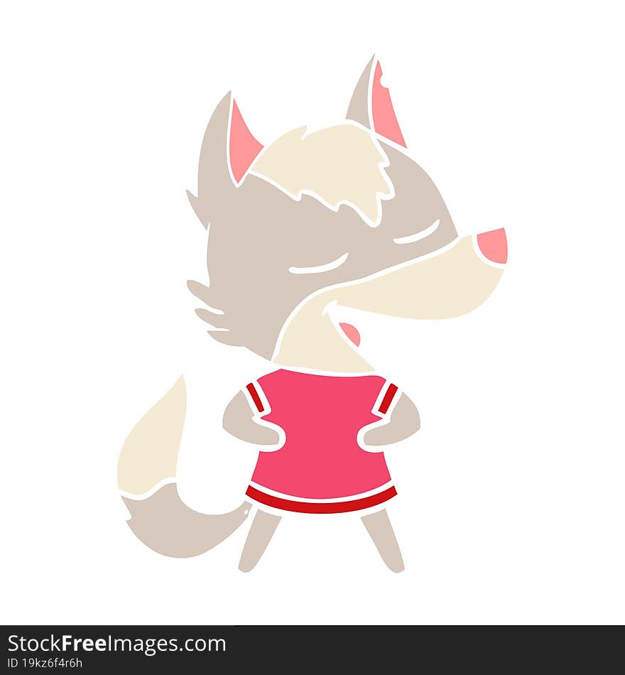 flat color style cartoon wolf laughing