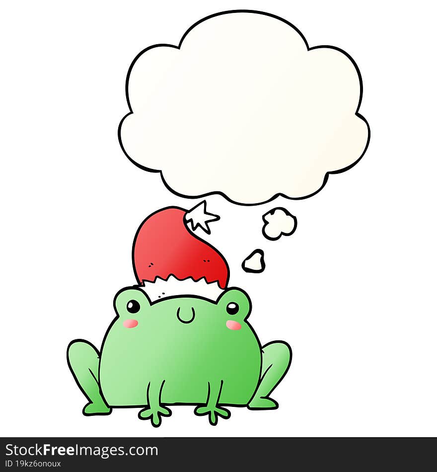 cute cartoon christmas frog with thought bubble in smooth gradient style