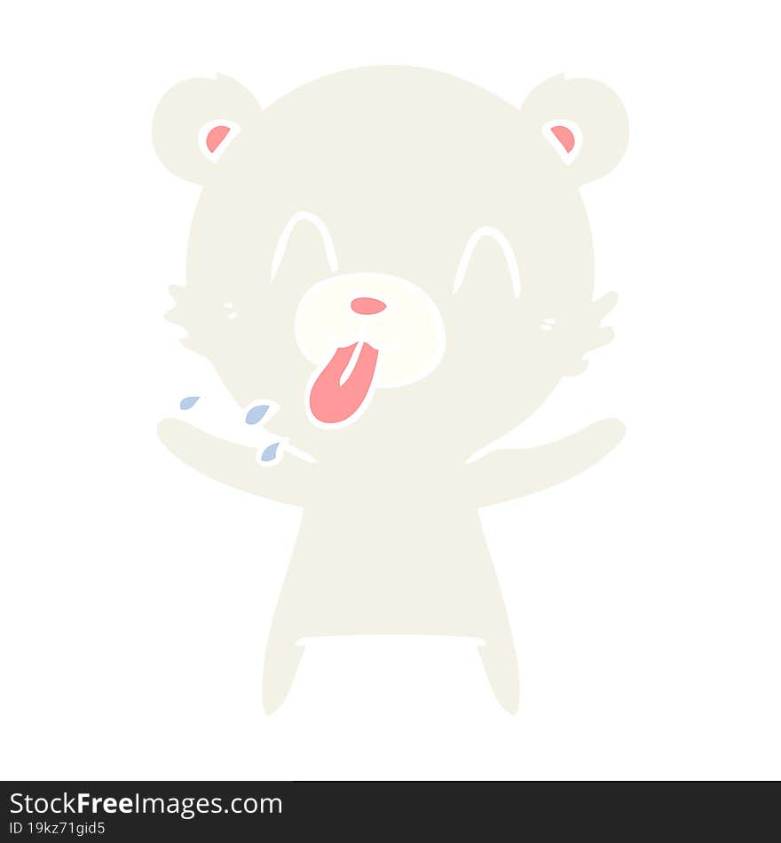 rude flat color style cartoon polar bear sticking out tongue