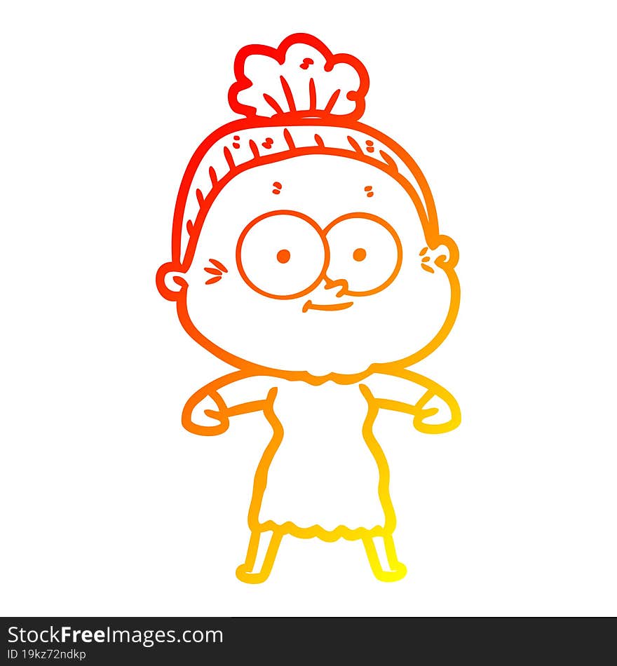 warm gradient line drawing cartoon happy old woman