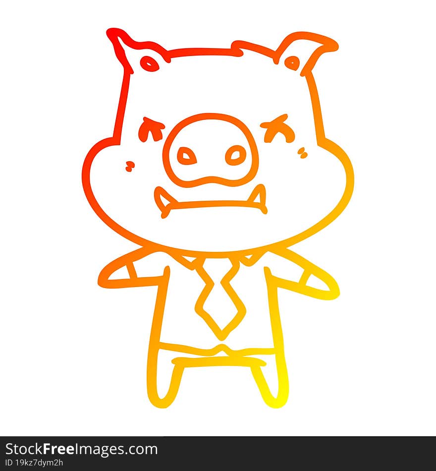 Warm Gradient Line Drawing Angry Cartoon Pig Boss