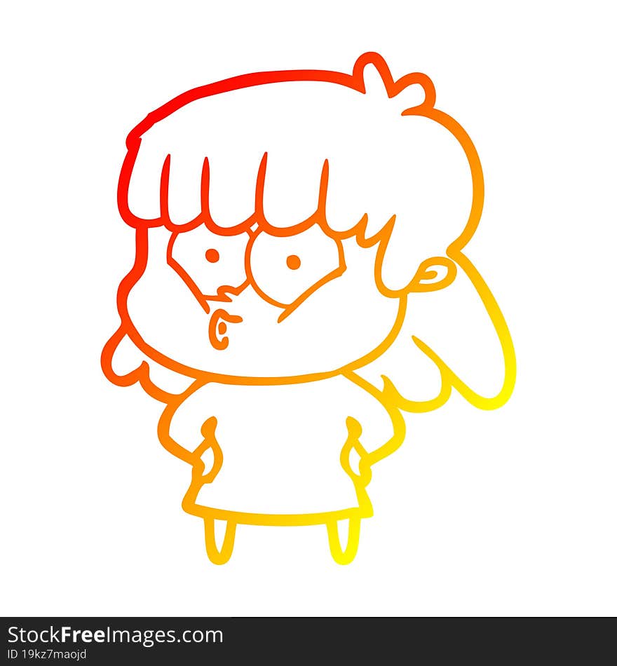 warm gradient line drawing cartoon whistling girl