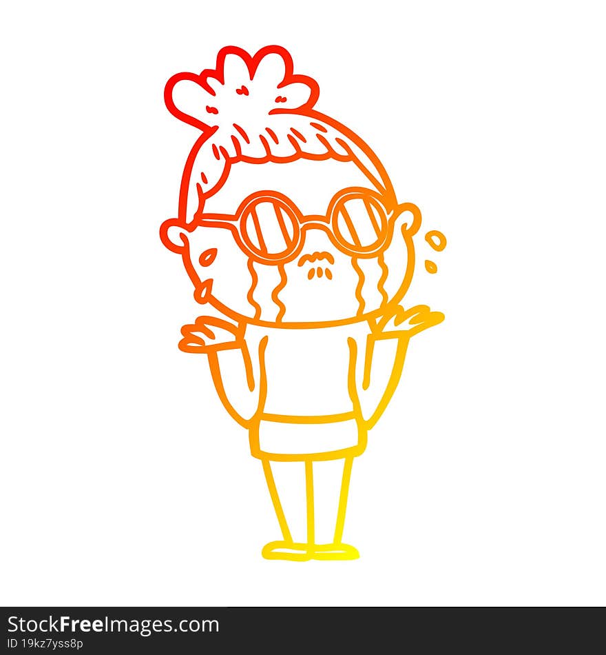 warm gradient line drawing cartoon crying woman wearing spectacles