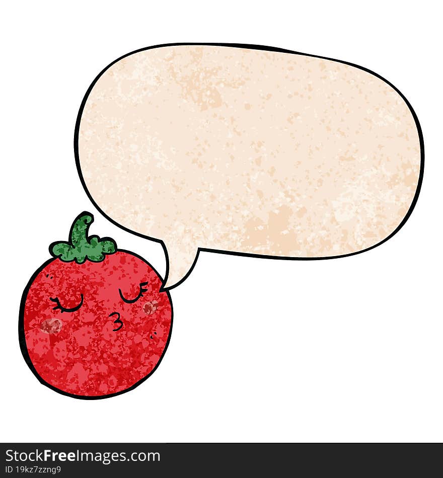 Cartoon Tomato And Speech Bubble In Retro Texture Style