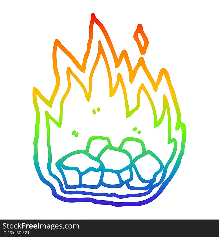 rainbow gradient line drawing cartoon burning coals