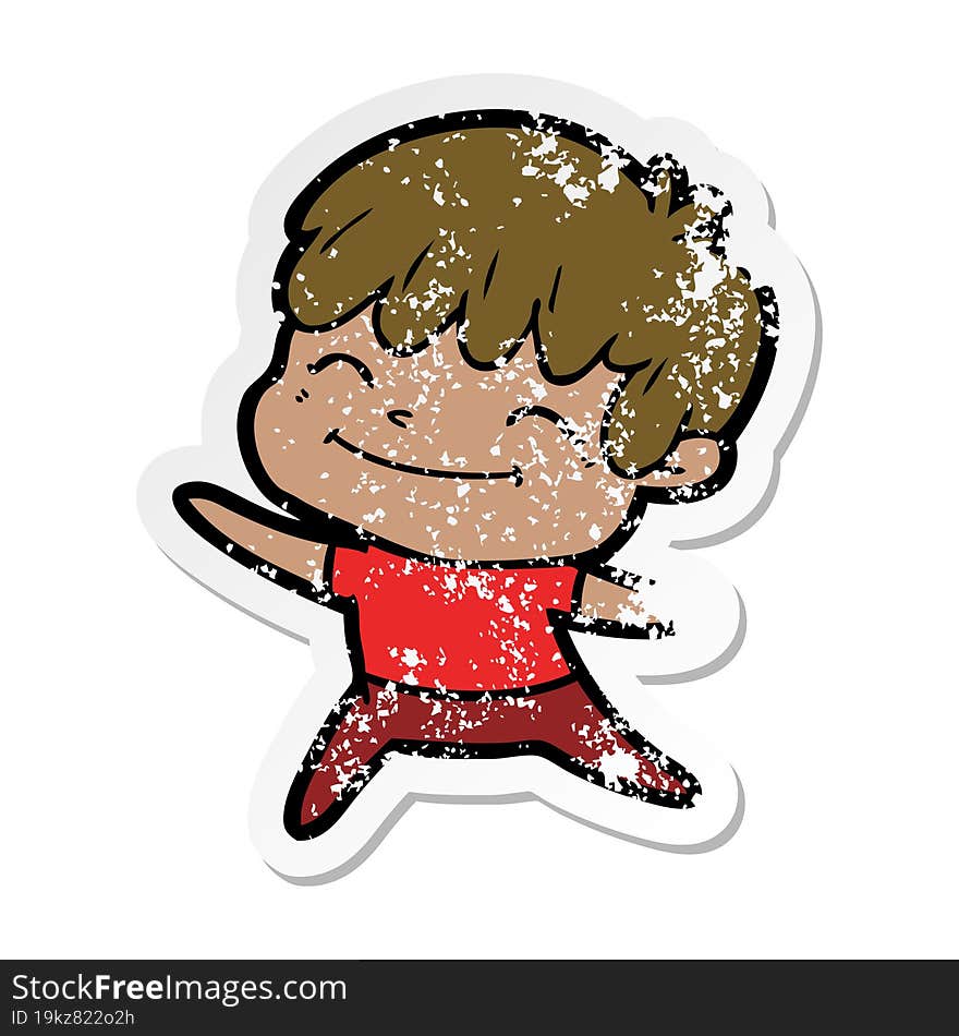 Distressed Sticker Of A Cartoon Happy Boy