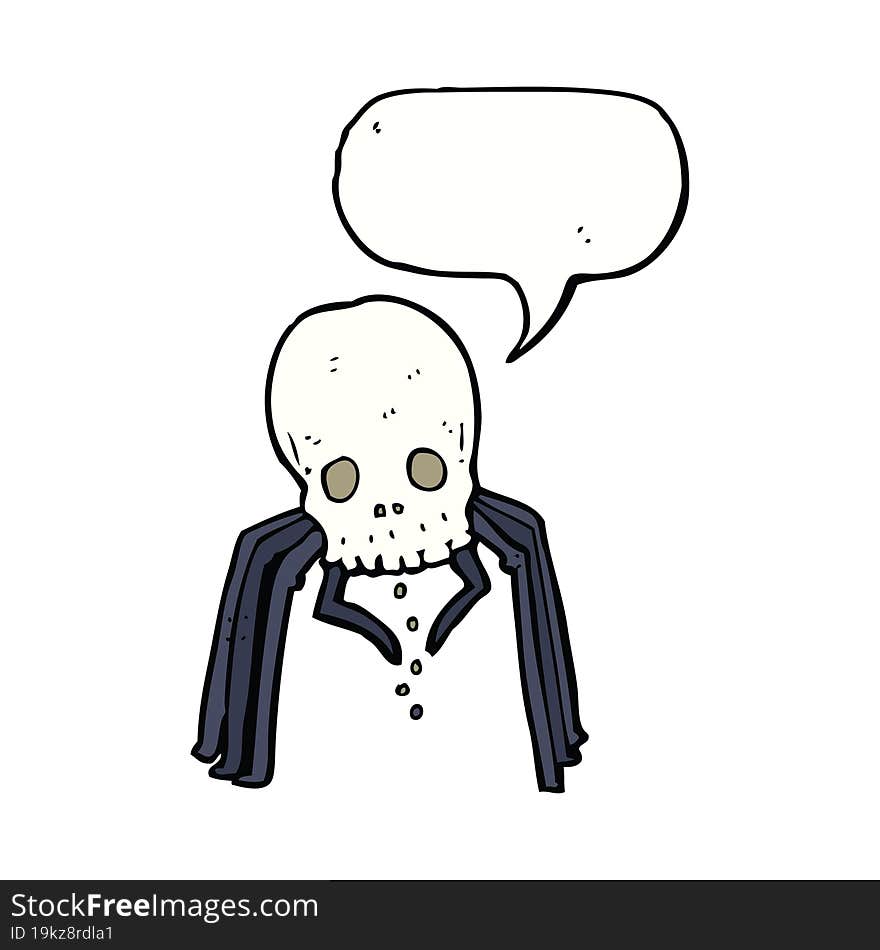 cartoon spooky skull spider with speech bubble