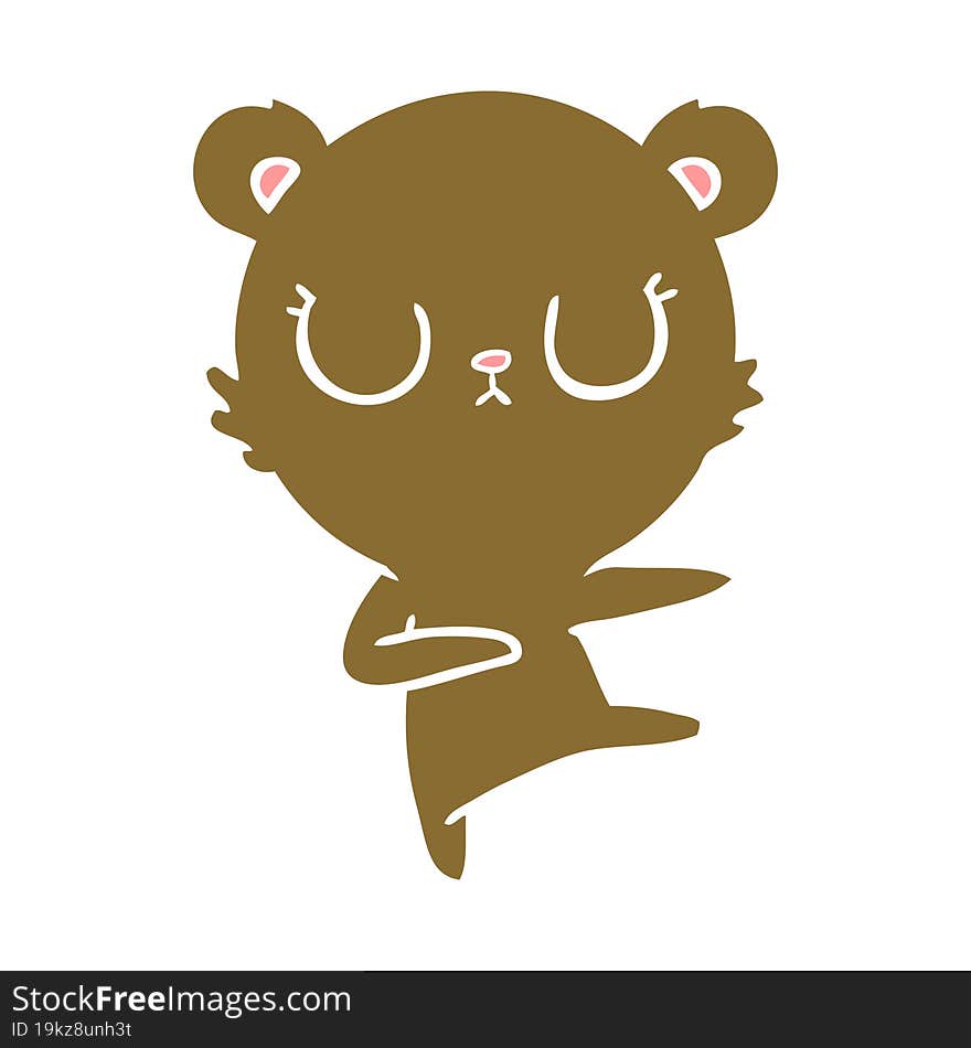 Peaceful Flat Color Style Cartoon Bear Cub