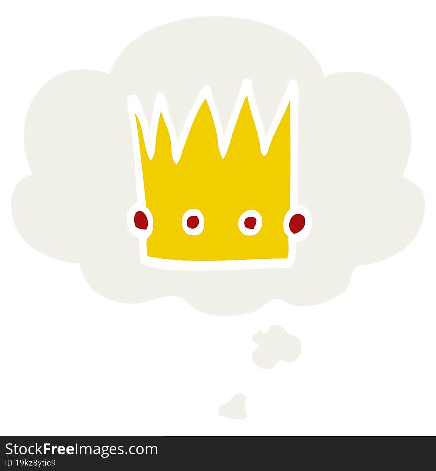 Cartoon Crown And Thought Bubble In Retro Style