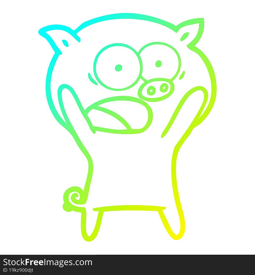 Cold Gradient Line Drawing Cartoon Pig Shouting