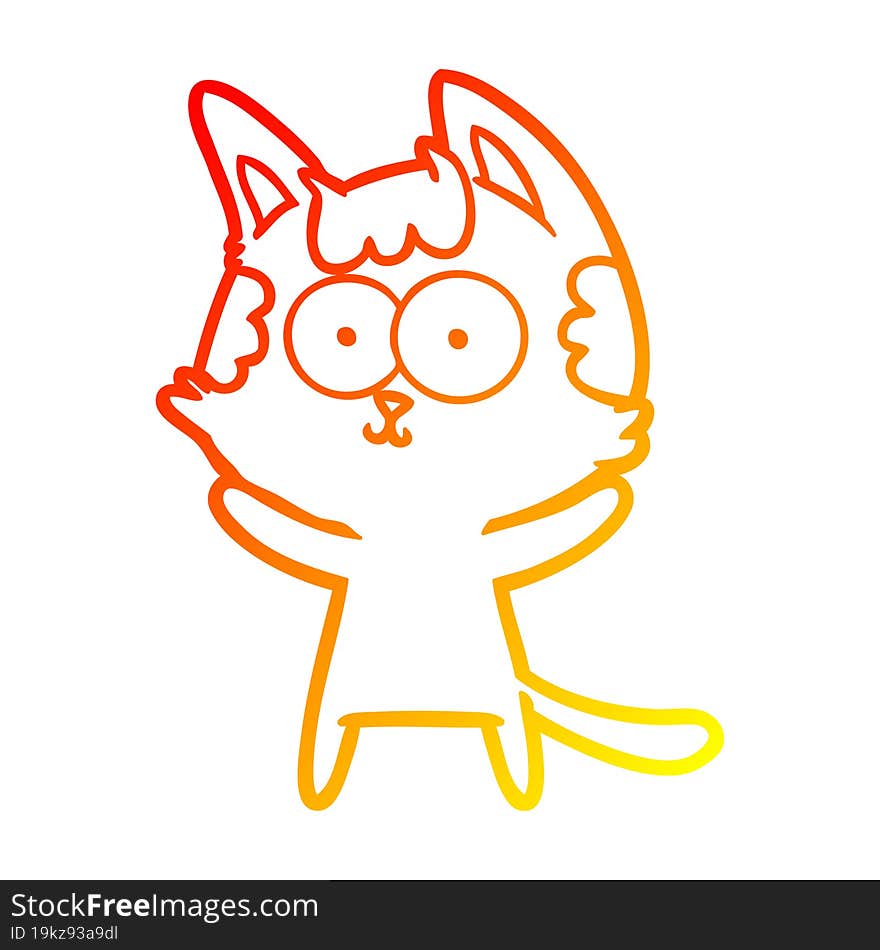 warm gradient line drawing of a happy cartoon cat