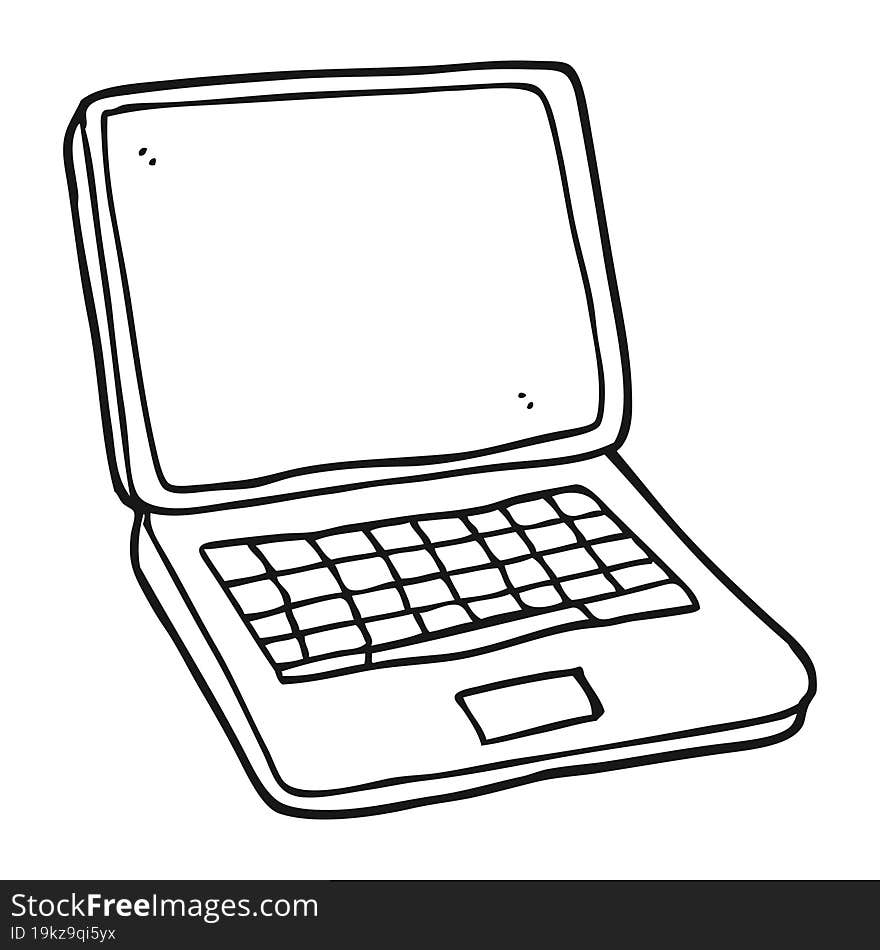 freehand drawn black and white cartoon laptop computer