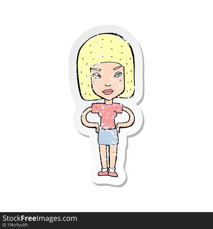 Retro Distressed Sticker Of A Cartoon Annoyed Woman