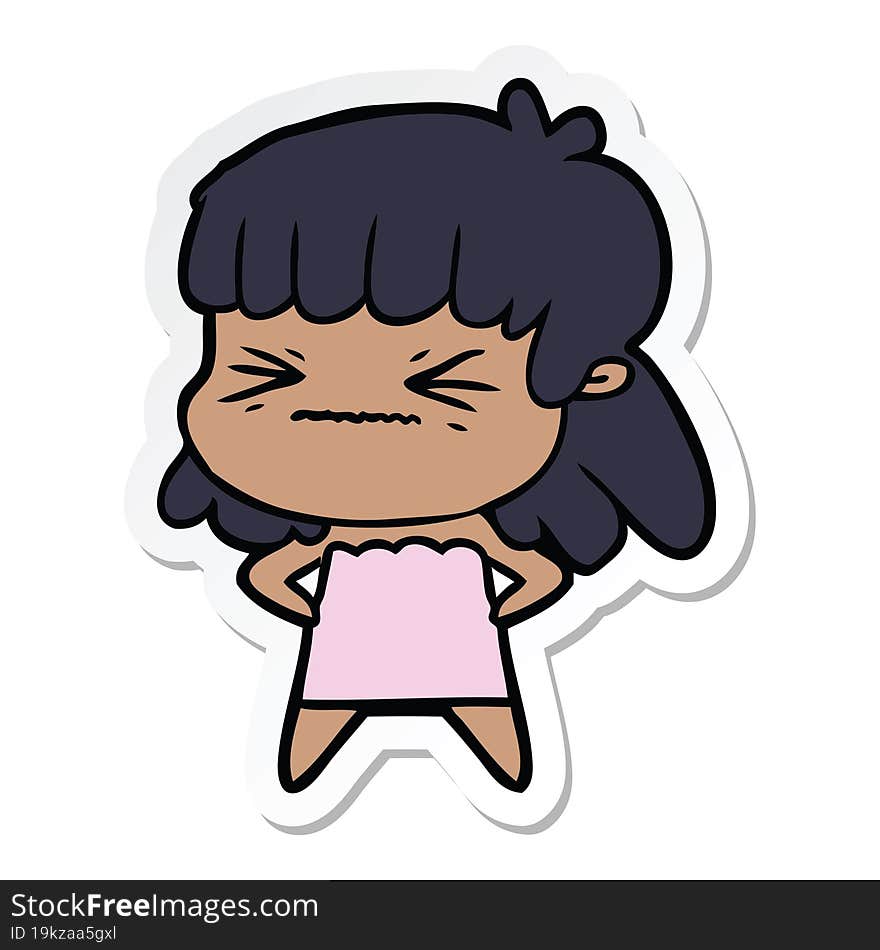 sticker of a cartoon angry girl