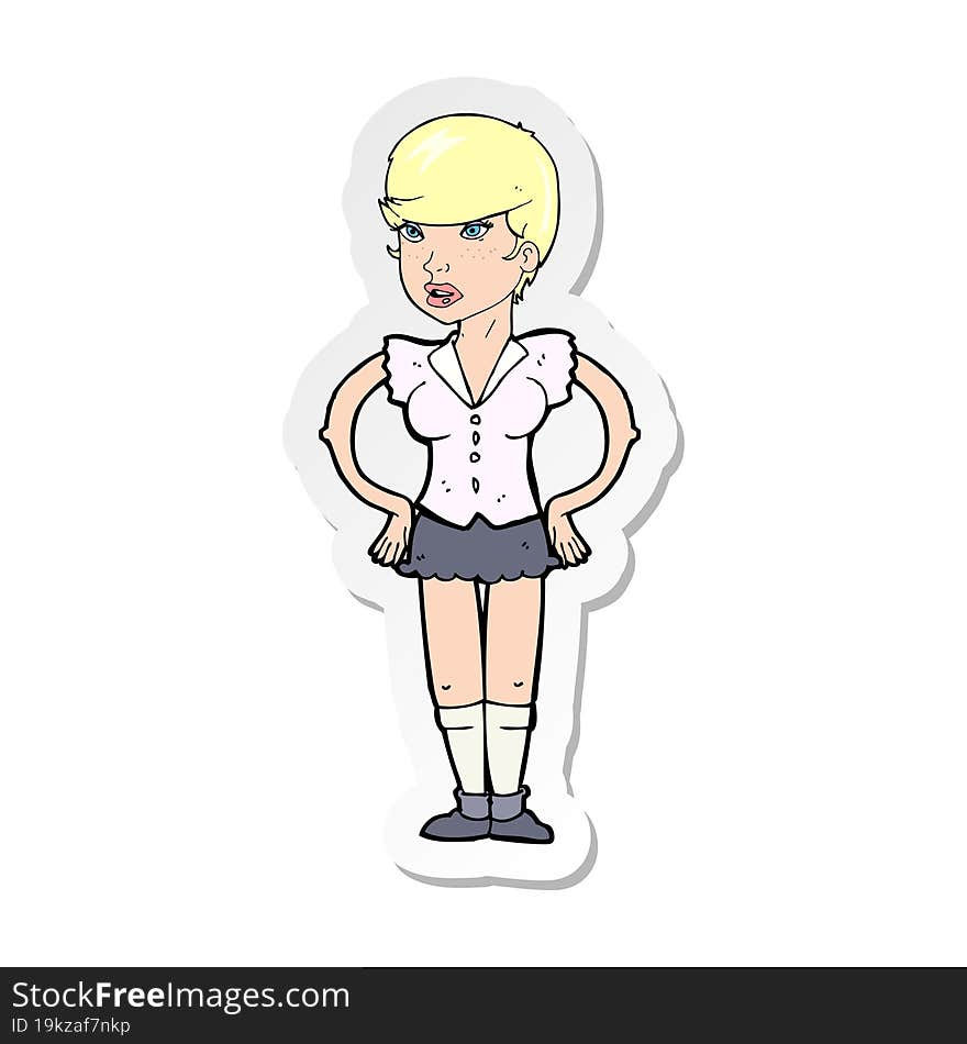 Sticker Of A Cartoon Woman With Hands On Hips